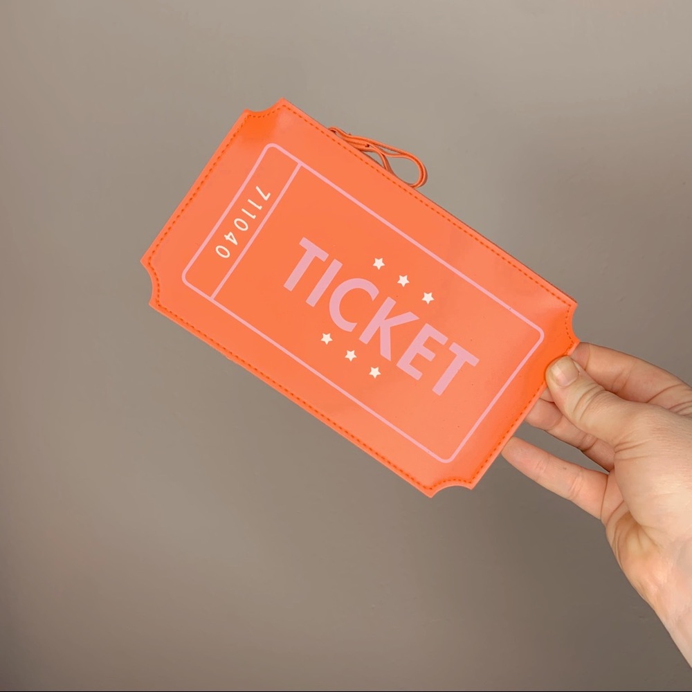 🌈 Red “vintage ticket” style make up bag clutch